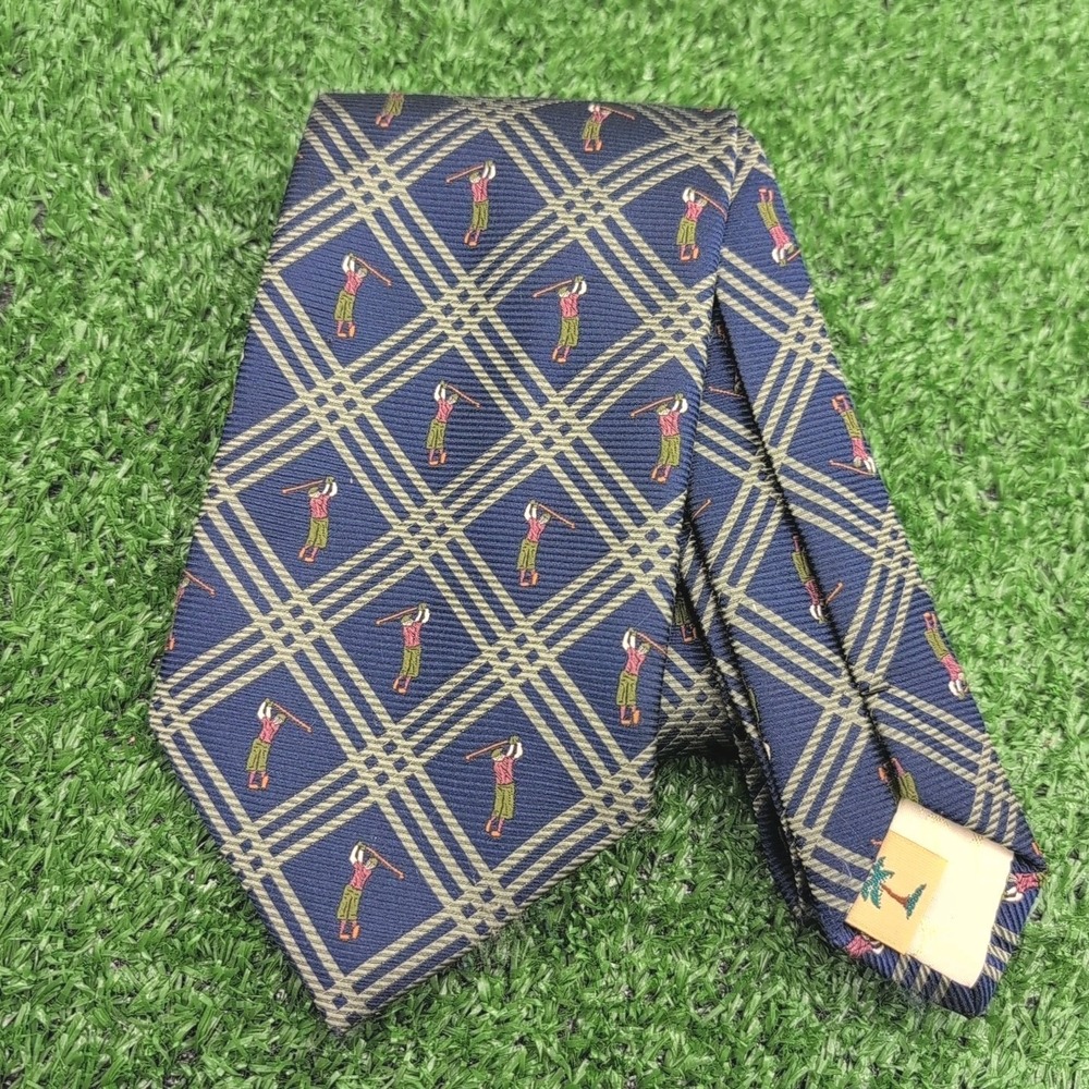 Off Island‎ Tommy Bahama Men's 100% Silk Necktie Designer Golfer Gold Nav